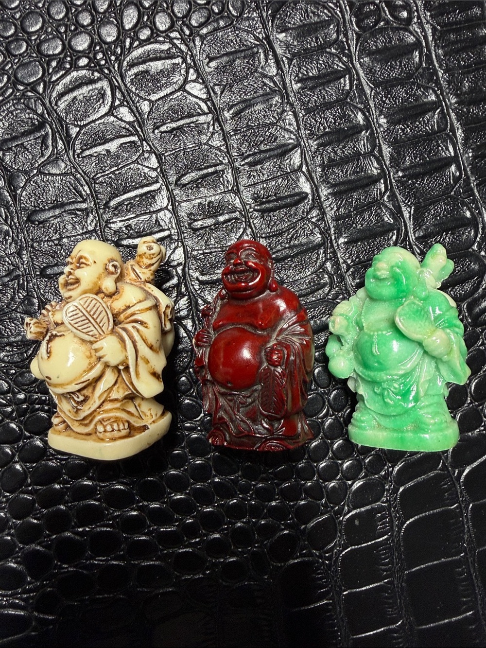 Decorative Laughing Buddha Figurines - Green, Cherry Red, Ivory